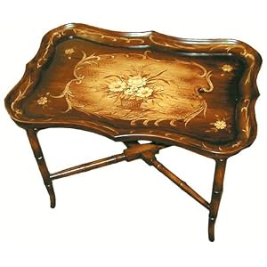Tole Tray table - tray with decorative stand - rustic flower basket design