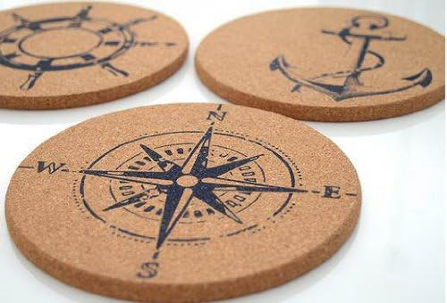 Nautical Decor Trivet Set Hot Pad for Dining Table or Kitchen Decorative Set of 3 Cork