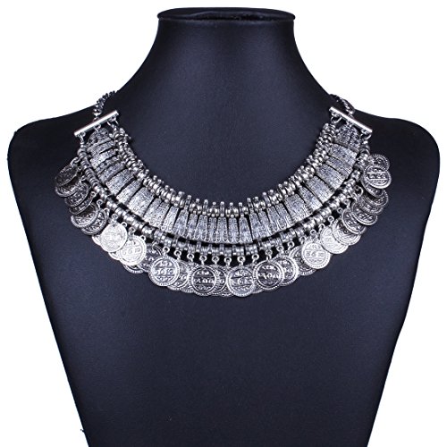 QIYUN.Z (TM) Chunky Punk Tribal Retro Antique Silver Coins Plated Alloy Bib Choker Necklace