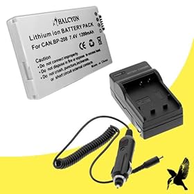 Halcyon 1200 mAH Lithium Ion Replacement Battery and Charger Kit for Canon DC220 DVD-R/W Digital Camcorder and Canon BP-208
