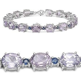 20.10 Carat Genuine Amethyst and Blue Sapphire Silver Bracelet by