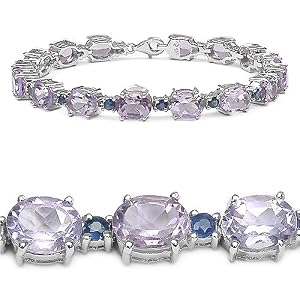 20.10 Carat Genuine Amethyst and Blue Sapphire Silver Bracelet by JewelzDirect