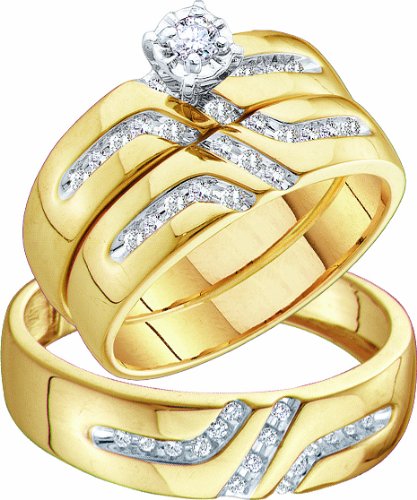 Men's Ladies 10k Yellow and White Gold .28 Ct Round Cut Diamond His Her Engagement Wedding Bridal Ring Set (ladies size 7, men size 10; message us for more sizes) Men's Ladies 10k Yellow and White Gold .28 Ct Round Cut Diamond His Her Engagement Wedding Bridal Ring Set (ladies size 7, men size 10; message us for more sizes)