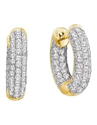 0.76 cttw 14k Yellow Gold In and Out Huggie Hoop Earrings Diamond In and Out Huggie Hoop Earrings (Real Diamonds: 3/4 cttw)