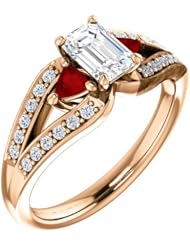 10K Rose Gold Emerald Cut Diamond and Ruby Ring -- LIFETIME WARRANTY