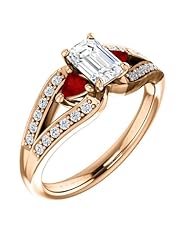 18K Rose Gold Emerald Cut Diamond and Ruby Ring -- LIFETIME WARRANTY