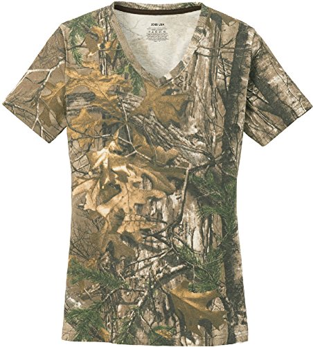 Ladies Realtree Camo 100% Cotton V-Neck T-Shirts in XS-3XL