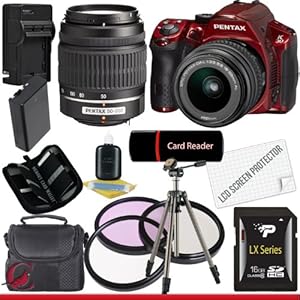 Pentax K30 Digital Camera (Red) with 18-55mm AL Lens Kit and 50-200mm AL Lens 16GB Package 5