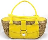 Monsac Natural Straw Wicker & Dandelion Yellow Leather Handbag Tote