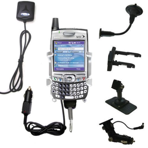Car / Auto Multi Adapter Mount Holder GPS Navigation Kit for the PalmOne Treo 700p with built in charger - Gomadic Brand