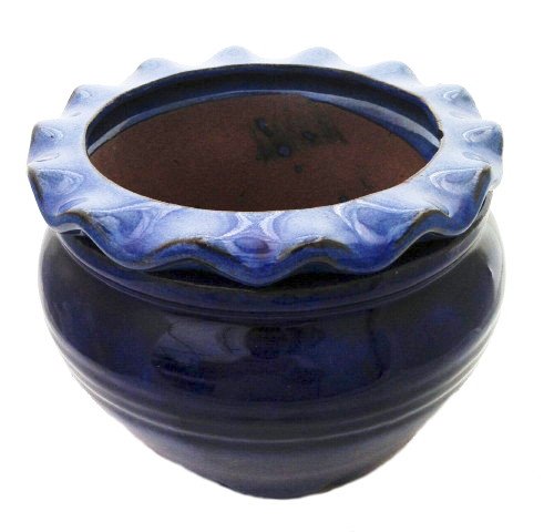 Round Pie Rim Self Watering Ceramic Pot - Blue - 6 1/4