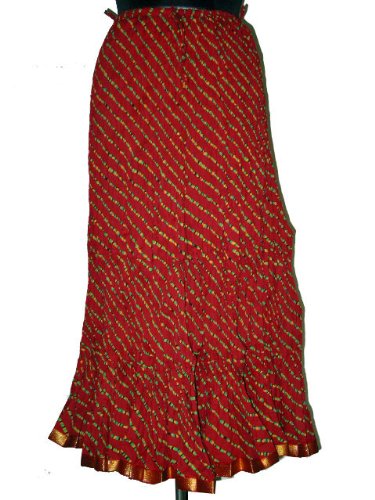 Skirt for Women Brick Red Cotton Crinkled Long Bohemian Skirt Indian Clothing Size 40 Inches Free Shipping