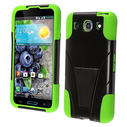 For LG Optimus G Pro E980 T-Stand Impact Kickstand Hybrid Double Layer Fusion Cover Case Black/Neon Green