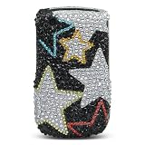 Premium Luxurious Designer Hard Diamond Crystal Snap-on Case for Blackberry Curve 8520 Case - Black Silver Rock Stars Diamond Design