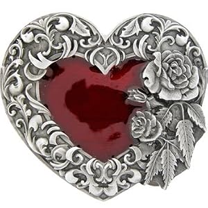 3-D Detalied WESTERN HEART with ROSE Belt Buckle by Western Earrings