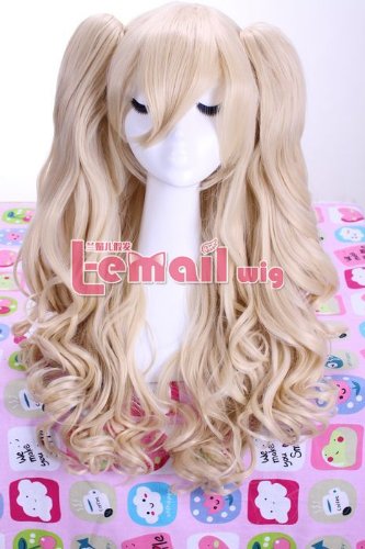 Blonde Long 25.9 inch Curly Cosplay Wig+ 2 Clip On Ponytails - By Peep Wigs - Ships from the USA