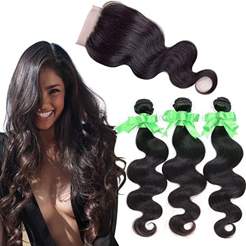 Afee Hair Malaysian Virgin Hair 3 Bundles With Closure Malaysian Body Wave 3 Bundles with Closure Human Hair Extensions 8-28inch Hair Bundles and 8-20inch Lace Closure