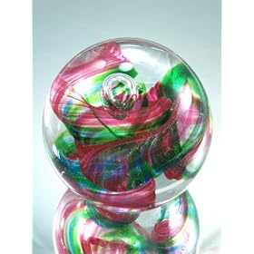 Hand Blown Glass Art Ruby Rainbow Glass Paperweight