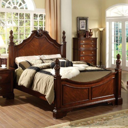 Carlsbad English Style Dark Cherry Finish Eastern King Size Bed Frame Set