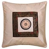 EXP Handmade Beige & Brown Chinese Calligraphy Golden Sunflower Cushion Cover / Pillow Sham