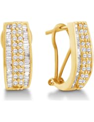 14K White Gold Channel Invisible Set Round Diamond U Shape Hoop Earrings - (.85 cttw)