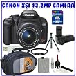 Canon Digital Rebel XSi 12MP Digital SLR Camera w/ EF-S 18-55mm f/3.5-5.6 IS Lens (Black) + Battery Grip + Spare LP-E5 Li-ion Battery + 8GB + Backup Starter Kit K#1