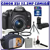 Canon Digital Rebel XSi 12MP Digital SLR Camera w/ EF-S 18-55mm f/3.5-5.6 IS Lens (Black) + Battery Grip + Spare LP-E5 Li-ion Battery + 8GB + Backup Starter Kit K#1
