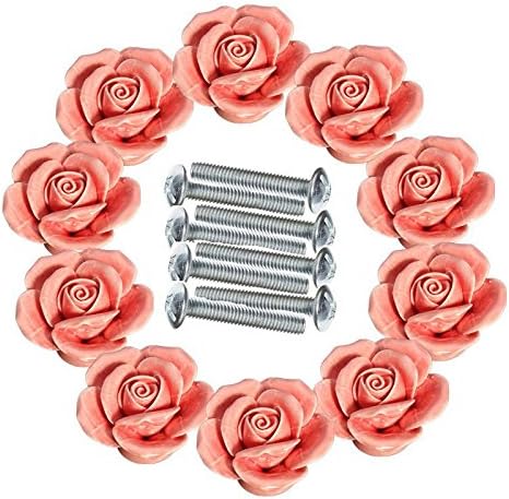 KINGSO 10pcs DIY Vintage Rose Flower Ceramic Door Knob Drawer Pull Handle Cabinet Cupboard Wardrobe