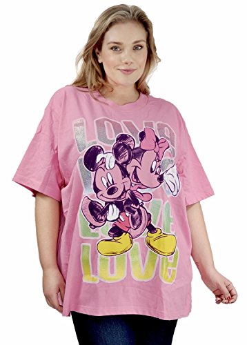 Disney Plus Size T-shirt Mickey and Minnie Mouse Gitter Love Print Pink 2X