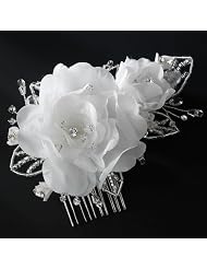 Diamond White Silk Flower Bridal Comb, Wedding Hair Flower 2107 by USABride
