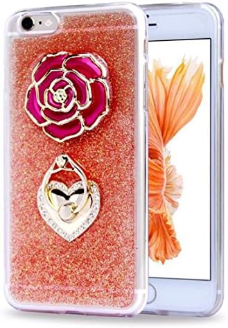 Hhmm Heart Stents+shining Tpu Back Cover with Metal Ring Holder Stand Buckle and the Rose Pattern Slim the Girl Cover Case for Iphone 6 Plus (Red)