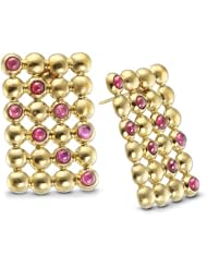 CleverEve Designer Series Rectangular 24K Gold Plated Sterling Silver Post Earrings w/ Round Genuine Ruby Stones 3.8 ct. tw.