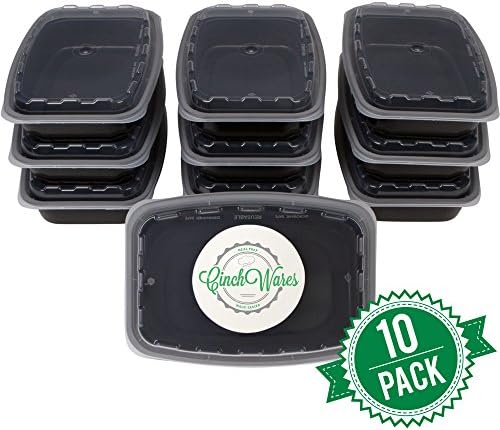 CinchWares Meal Prep Storage Containers with lids, 10 pack, 28-Ounce, BPA-Free, Reusable, Microwavable