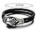 Gothic Biker Stainless Steel Mens Skull Bracelet Genuine Braided Leather Wristband Silver Black Two-tone
