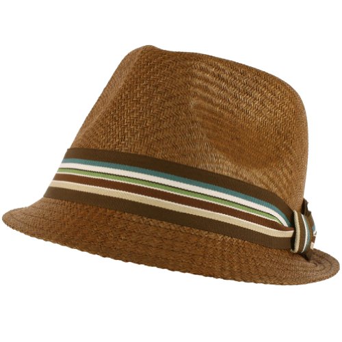 Cool Structured Fedora Plaid Band Trilby Hat Brown M/L