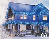 Set Of 200 Blue Christmas Icicle Lights By GE - White Wire