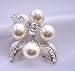 Flower Pearls Brooch w/ Silver Casting Leaves Decoraed Cubic Zircon Gorgeous Brooch (BRAND NEW)