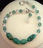 Handcrafted Turquoise Green Gem Stone w/ Ab Crystal Toggle Clasp Bracelets (BRAND NEW)