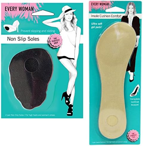 Every Woman Non Slip Soles, Black 2 Pairs + Complete Inside Foot Cusion Comfort, Nude 1 Pair