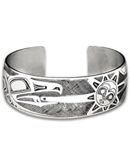 Sterling Silver Raven Sun Large Northwest Coast Native American Bracelet. Made in USA.