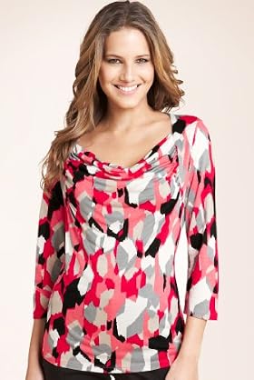 Cowl Neck 3-4 Sleeve Abstract Print Jersey Top