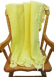 Handmade Baby Blanket - Orchid Yellow (100% Hand-crocheted Border, Large Size)