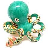 Oversize Octopus Ring Enameled Bejeweled with Crystals Stretch Band