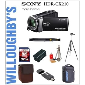 Sony HDR-CX210 High Definition Handycam Camcorder + Extra Spare Battery + LEXSpeed 32GB SDHC Memory Card + Sunpak Heavy Duty Mon-Tripod + Targus Bijou Grande Stylish Camera Case + Deluxe Camera Bag plus Bonus Sunpak Solar Flashlight & Charger & Much More! Willoughby's Est. 1898 Bundle