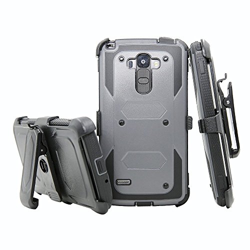 LG G Stylo Case, Telegaming Rugged Armor Hybrid Heavy Duty Case Cover + Belt Swivel Clip Holster + 2 Screen Protector For LG G Stylo LS770 Gray