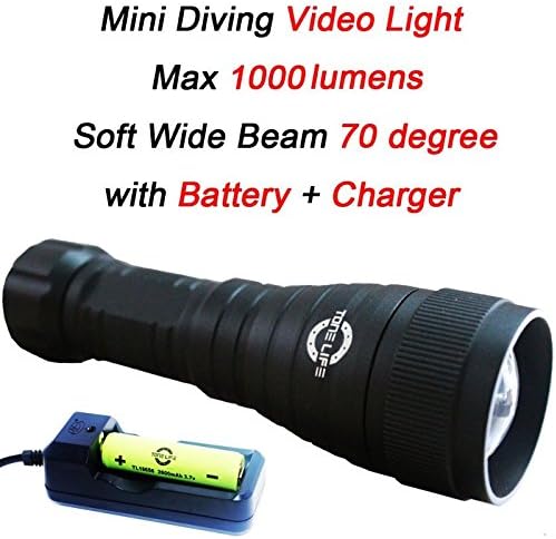 Merlin light Led Dive Video Light Underwater Video Torch with Soft Wide Beam 70 Degree1000lumens Flood Lighting (Torch+lanyard+charger)