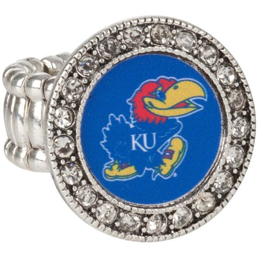 Licensed Kansas University Jayhawks Crystal Studded College Stretch Ring