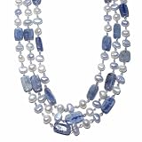 Pearl & Blue Denim Kyanite Gemstone Necklace, 17