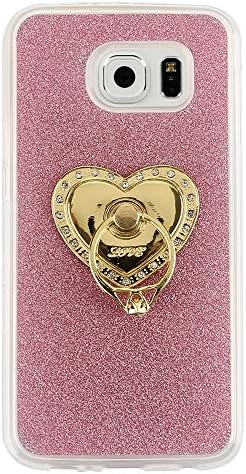Galaxy S7 Edge Case, Naoho® New Fashion Bling Shedding Diamond Love Metal Ring Soft TPU Matte Case for Samsung Galaxy S7 Edge Back Cover Ring Holder ,Anti-slip Anti-scratch (Pink color)