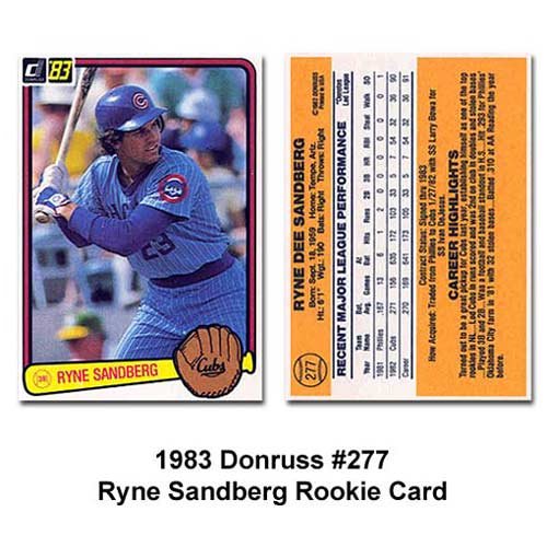 1983 Donruss Ryne Sandberg Baseball Rookie Card In Protective Display Case